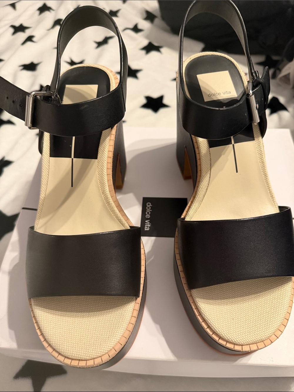 Dolce Vita Black and Cream Platform Sandals